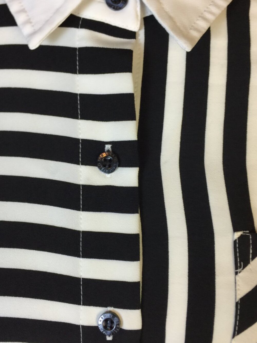 Karl Lagerfeld Tunic Shirt Sz M Woman Navy White Striped Button Down Long Sleeve - Picture 6 of 16